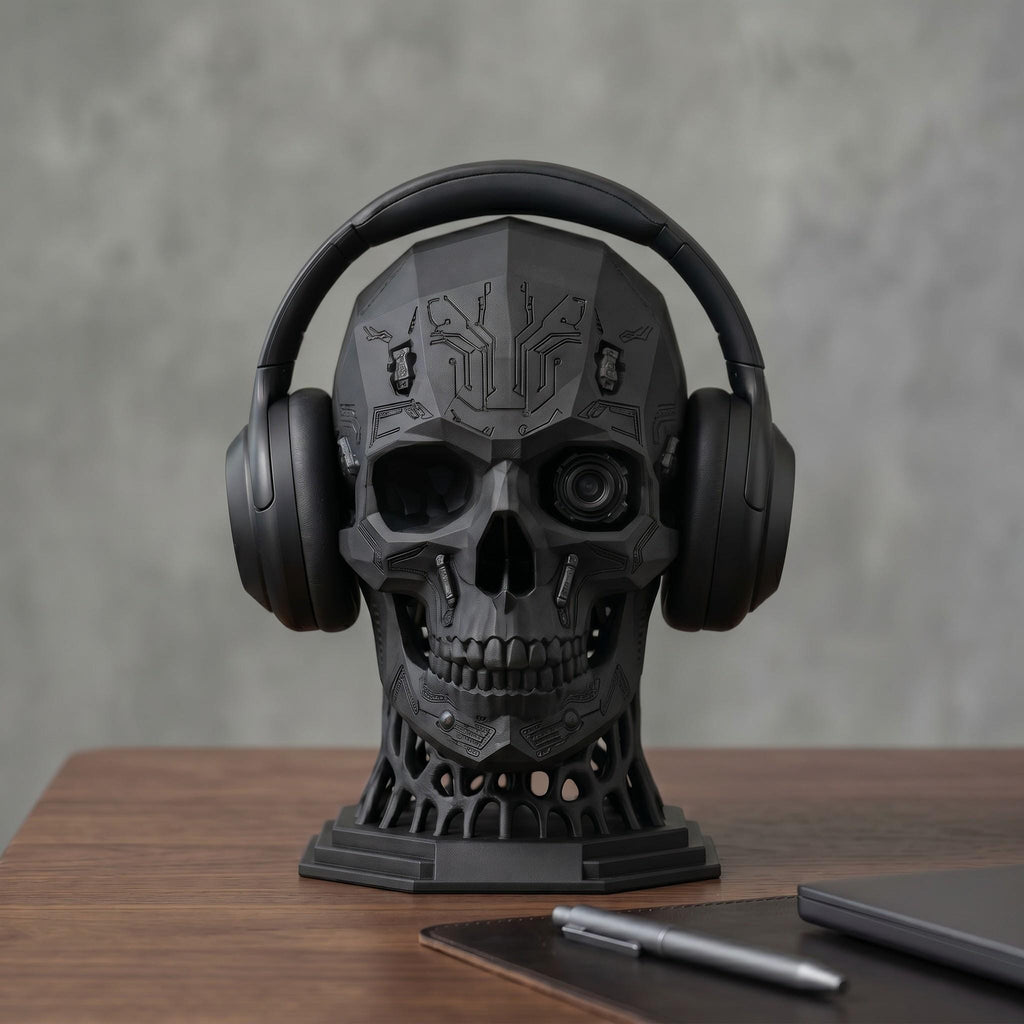 Mechanical Skull Headset Holder – Sci-Fi 3D Printed Gaming Desk Decor