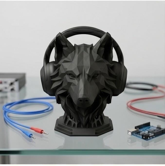 Geometric Wolf Headphone Stand – 3D Printed Gaming Desk Organizer