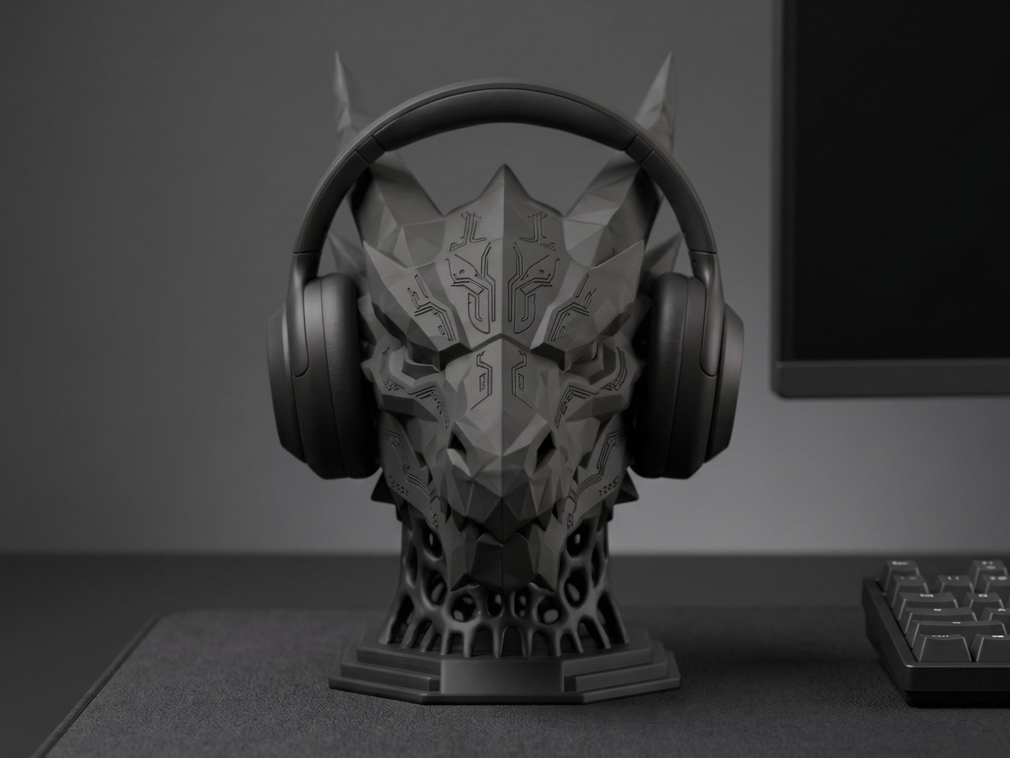 Mech Dragon Headset Stand – 3D Printed Sci-Fi Gaming Desk Decor – 3D printed headphone stand detail 2