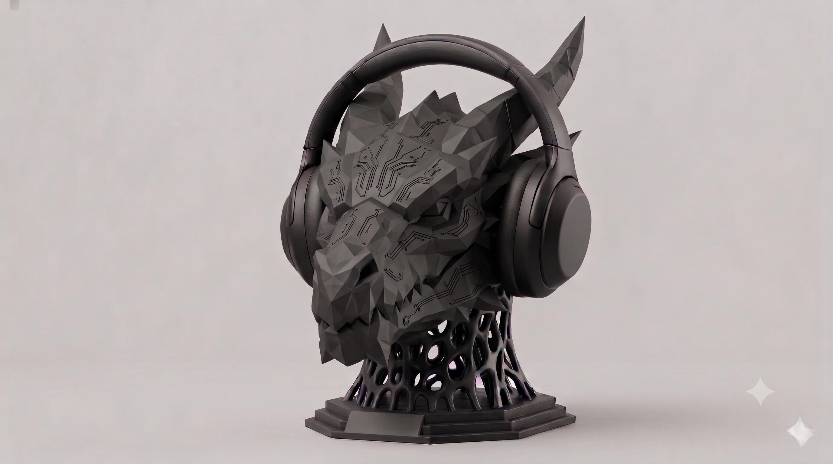 Mech Dragon Headset Stand – 3D Printed Sci-Fi Gaming Desk Decor – 3D printed headphone stand detail 5