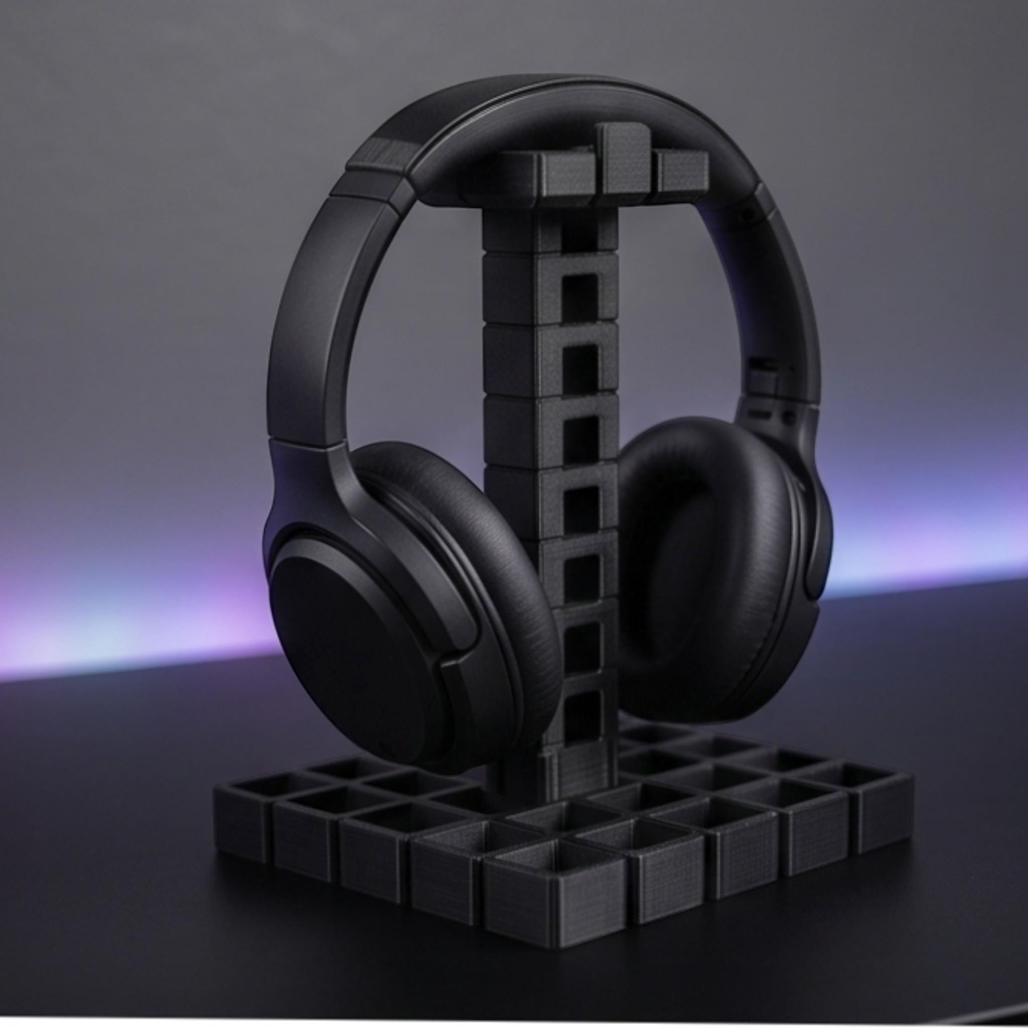 Industrial Grid Headphone Holder – 3D Printed Black Desk Organizer – 3D printed headphone stand detail 3