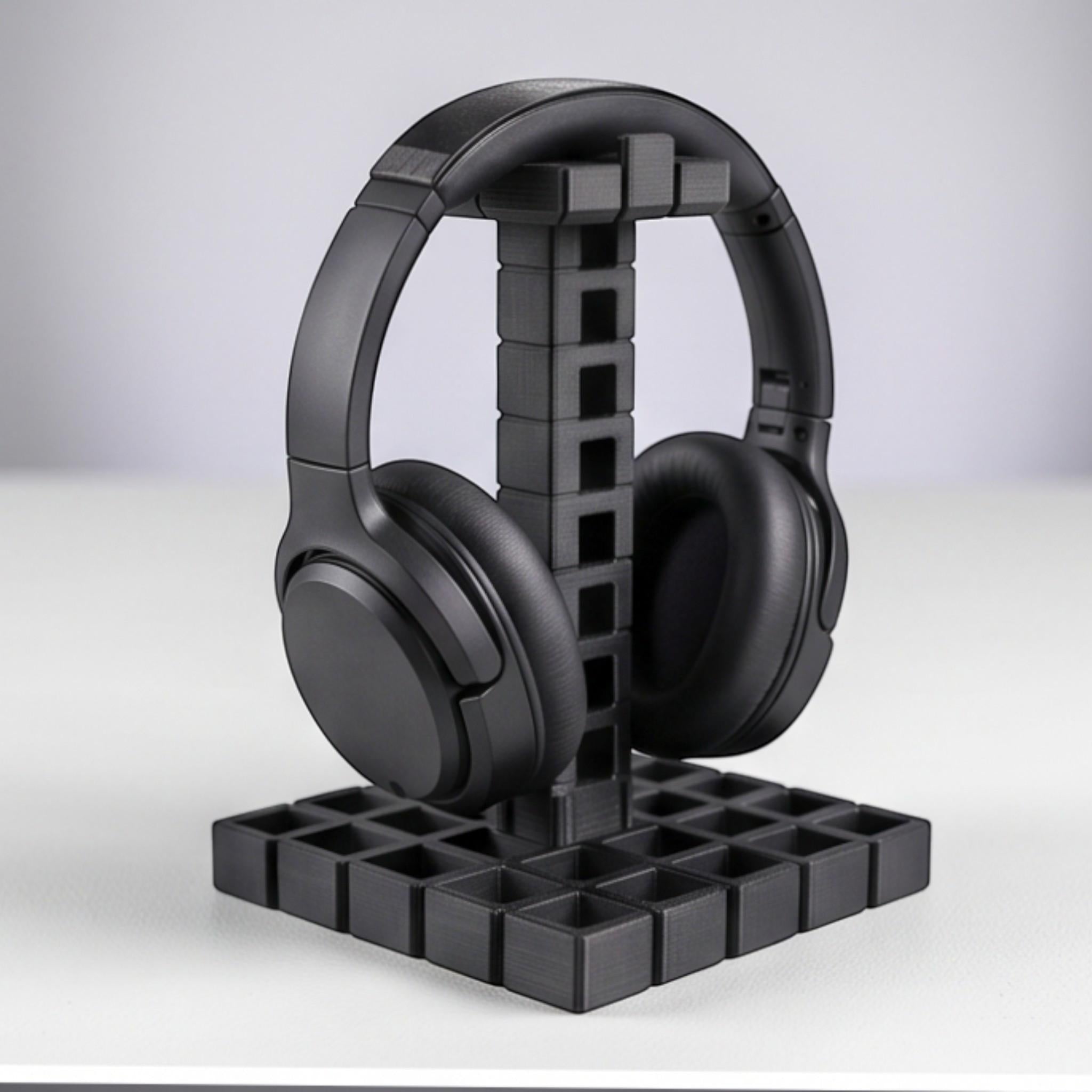 Industrial Grid Headphone Holder – 3D Printed Black Desk Organizer – 3D printed headphone stand detail 5
