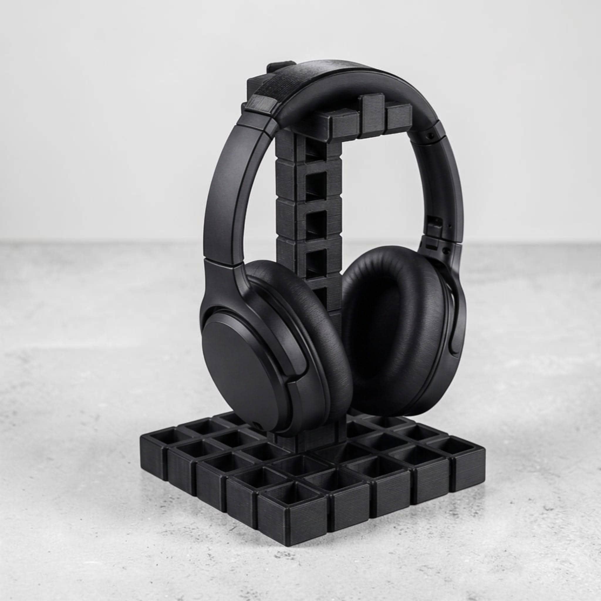 Industrial Grid Headphone Holder – 3D Printed Black Desk Organizer – 3D printed headphone stand detail 6