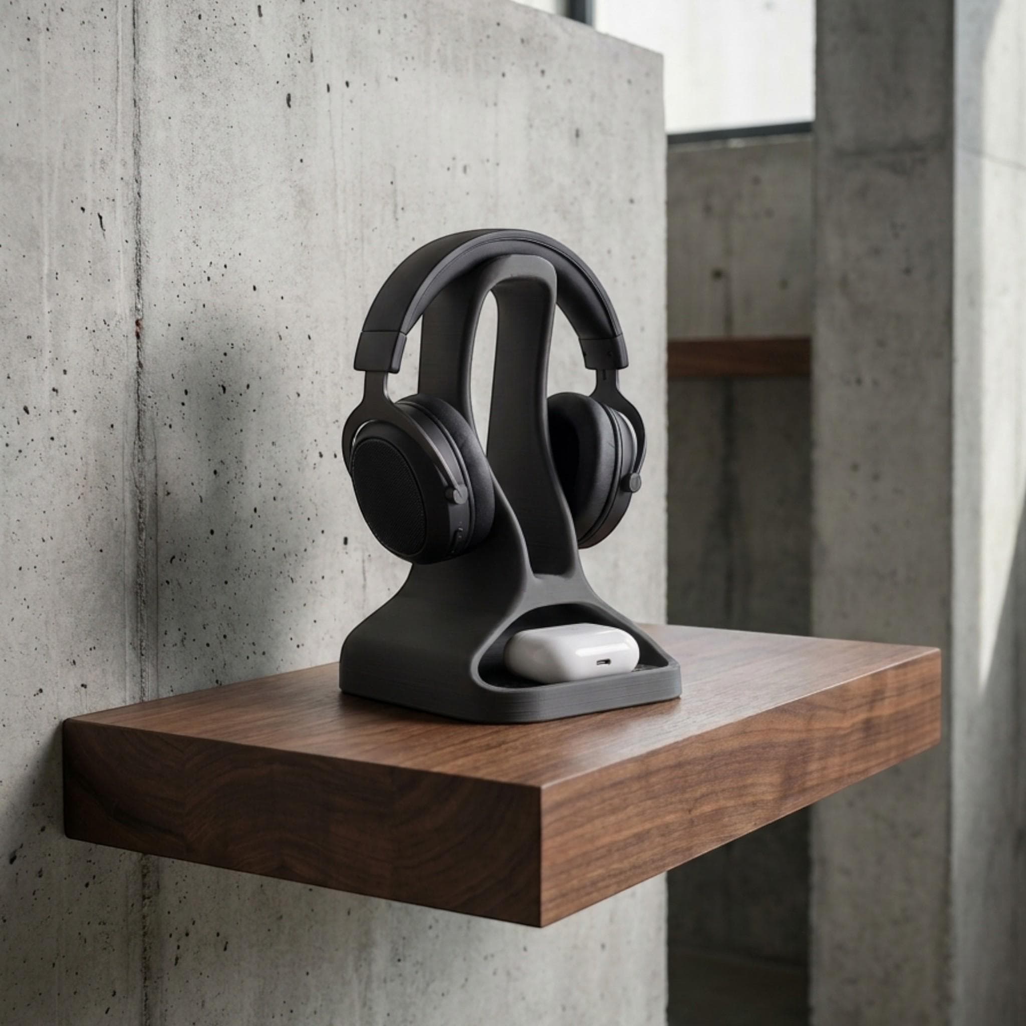 Headphone Stand with Earbud Tray – 3D Printed Minimalist Organizer – 3D printed headphone stand detail 6