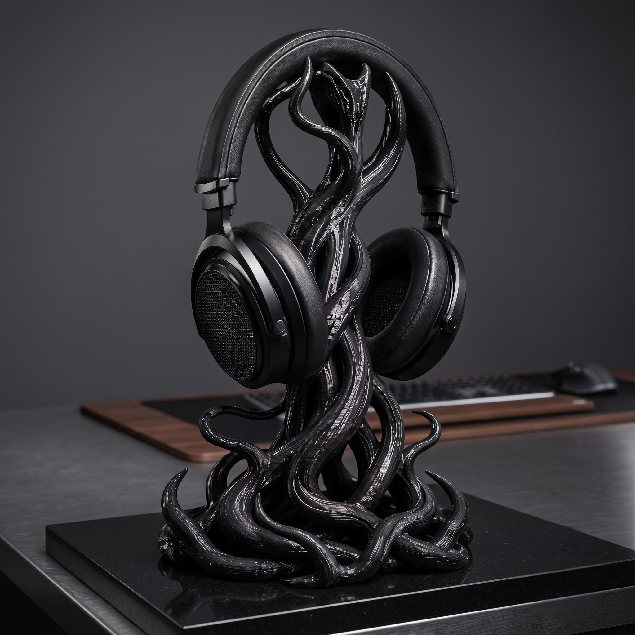 Gothic Tentacle Headphone Stand – Artistic 3D Printed Desk Organizer – 3D printed headphone stand detail 1