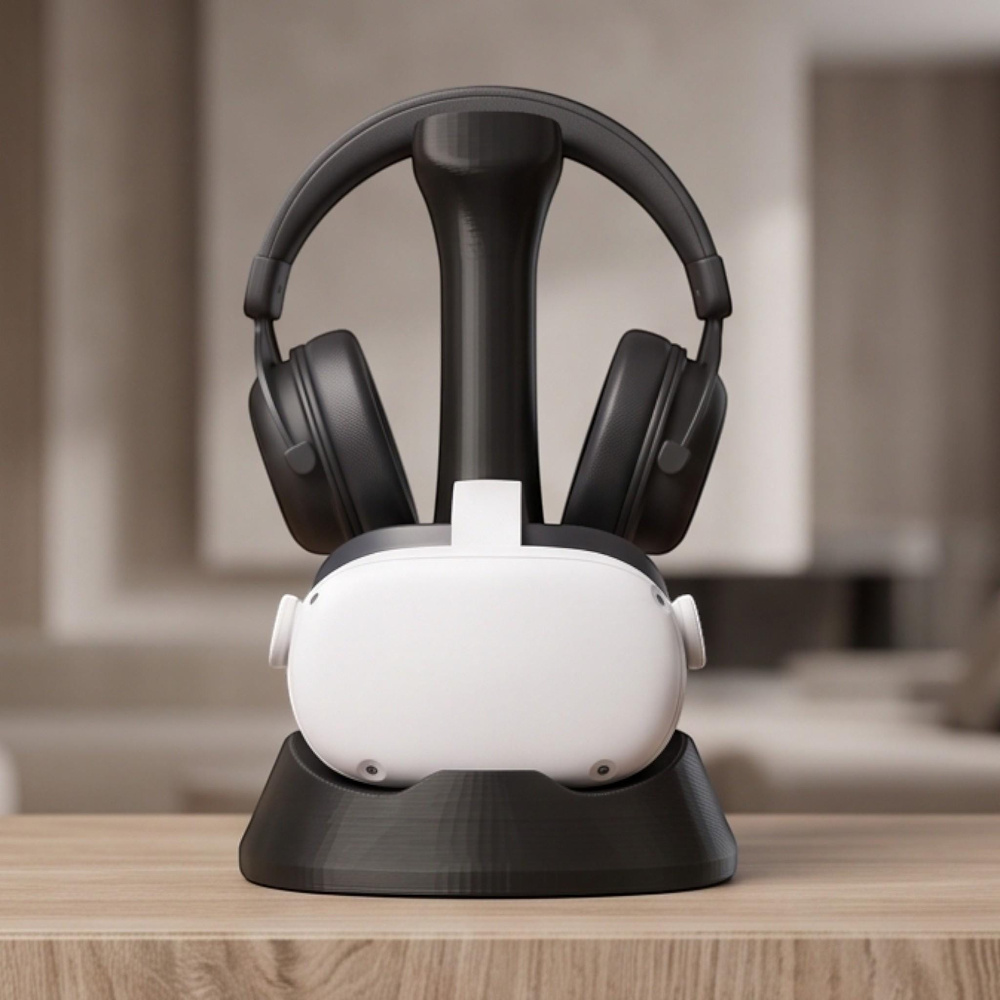 VR & Headphone Dual Stand – 3D Printed Gaming Gear Organizer – 3D printed headphone stand detail 1