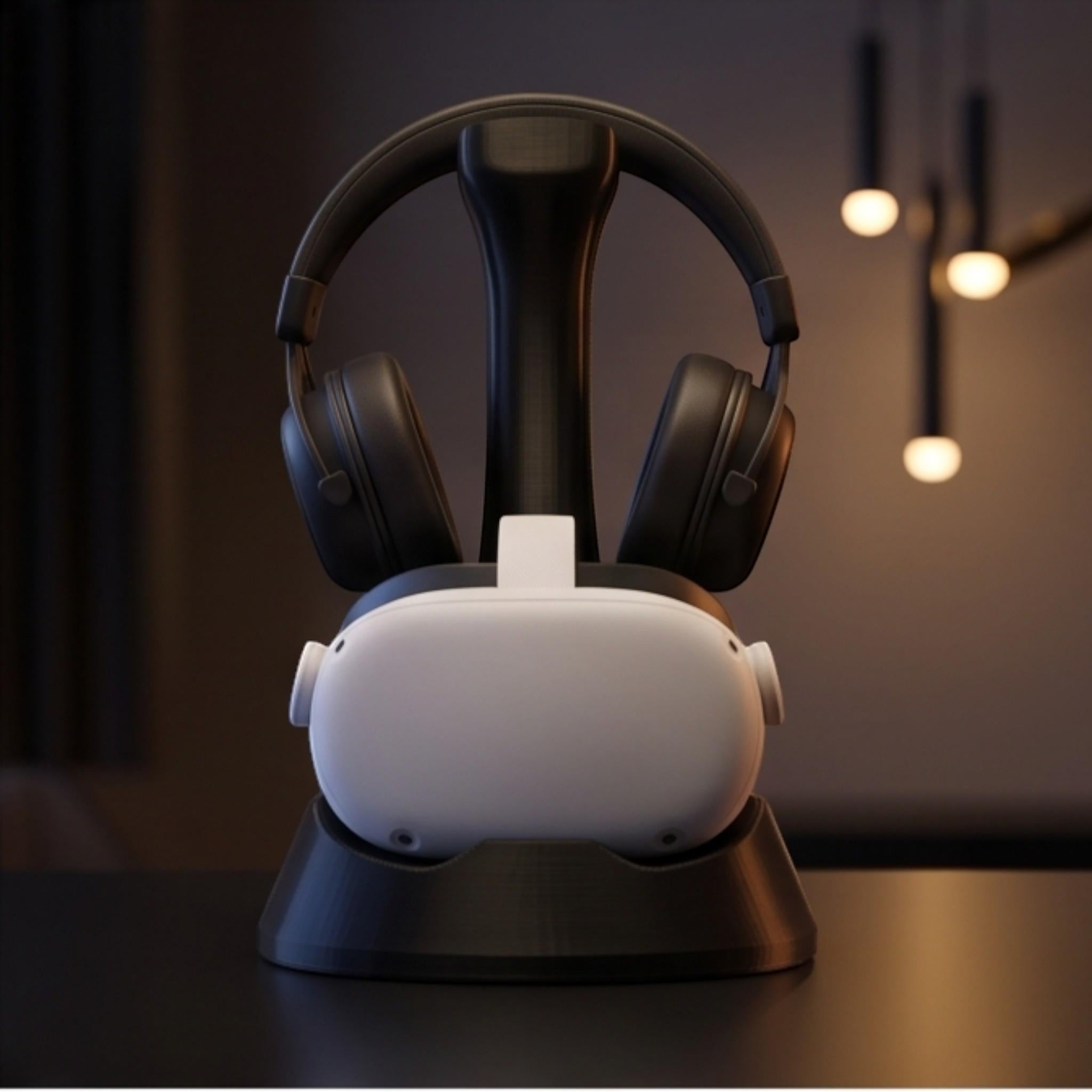 VR & Headphone Dual Stand – 3D Printed Gaming Gear Organizer – 3D printed headphone stand detail 2