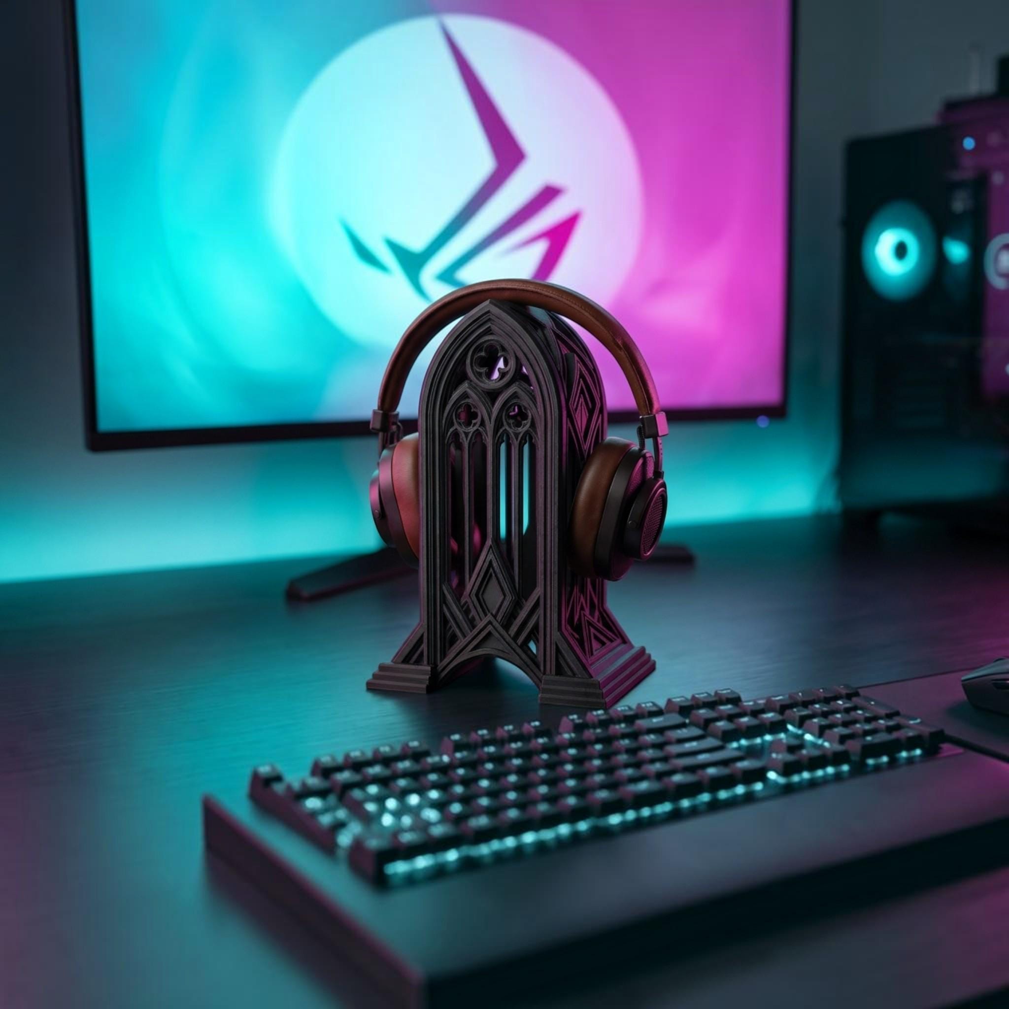 Gothic Cathedral Headphone Stand – 3D Printed Gaming Desk Decor – 3D printed headphone stand detail 3