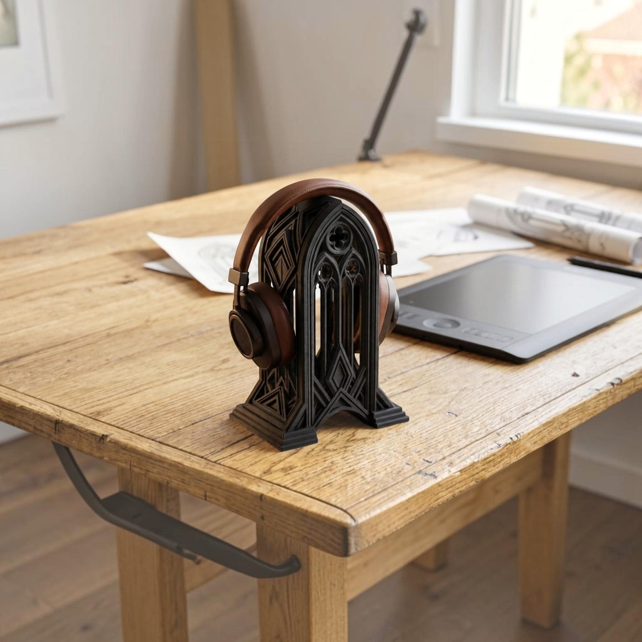 Gothic Cathedral Headphone Stand – 3D Printed Gaming Desk Decor – 3D printed headphone stand detail 6