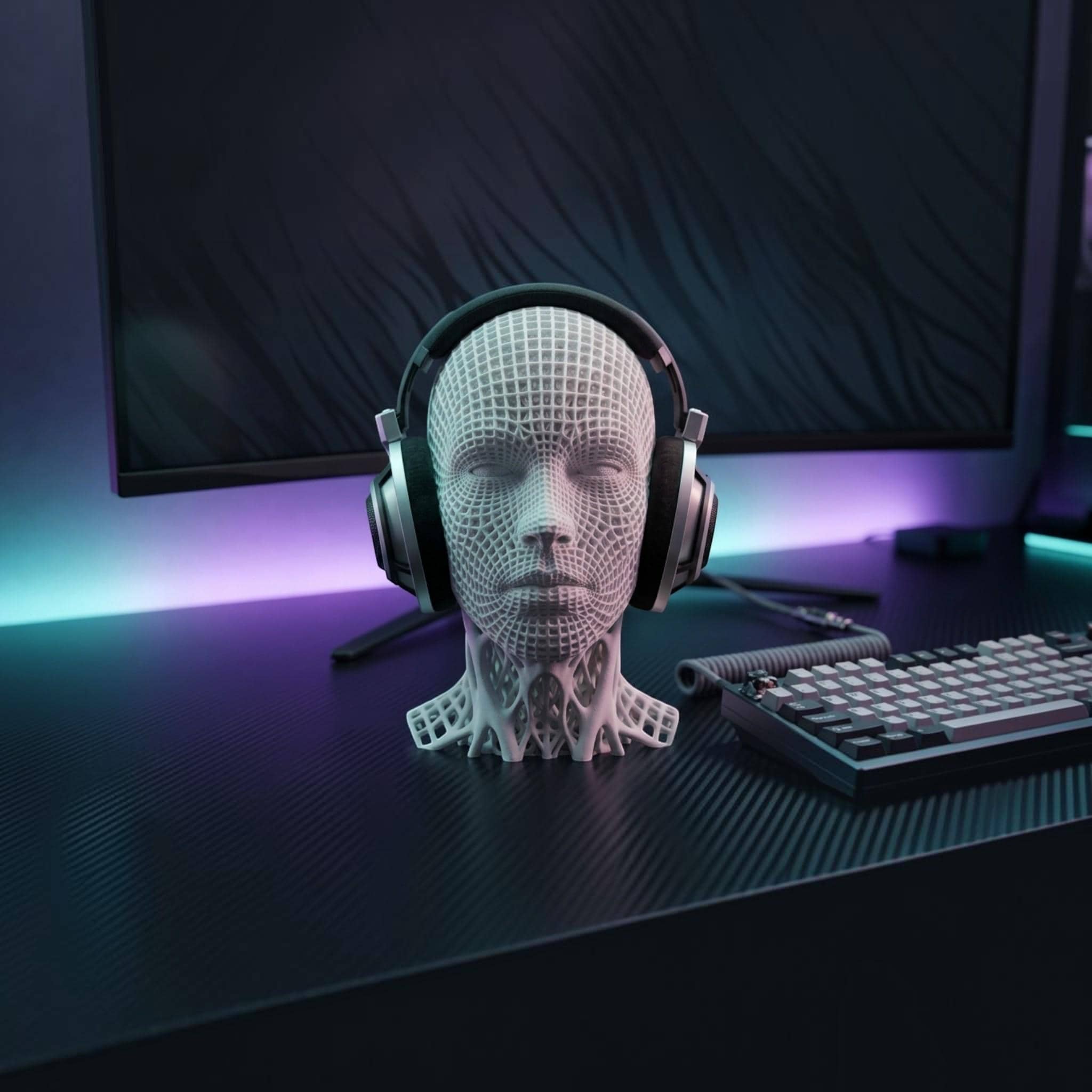 Voronoi Headphone Stand – 3D Printed Geometric Desk Decor – 3D printed headphone stand detail 2