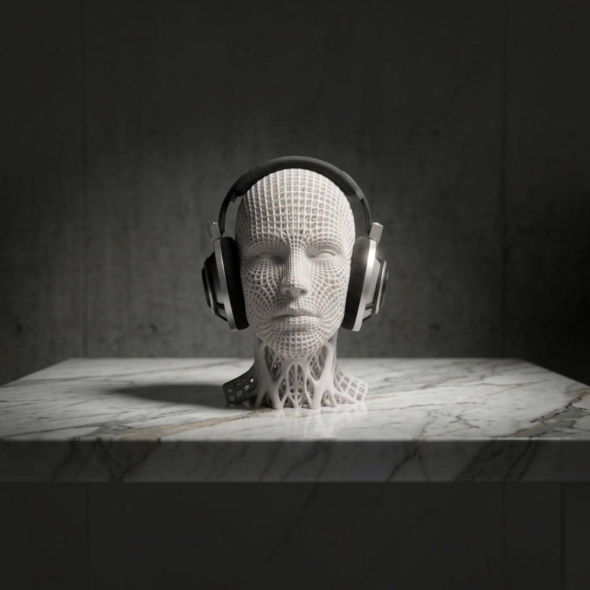 Voronoi Headphone Stand – 3D Printed Geometric Desk Decor – 3D printed headphone stand detail 6