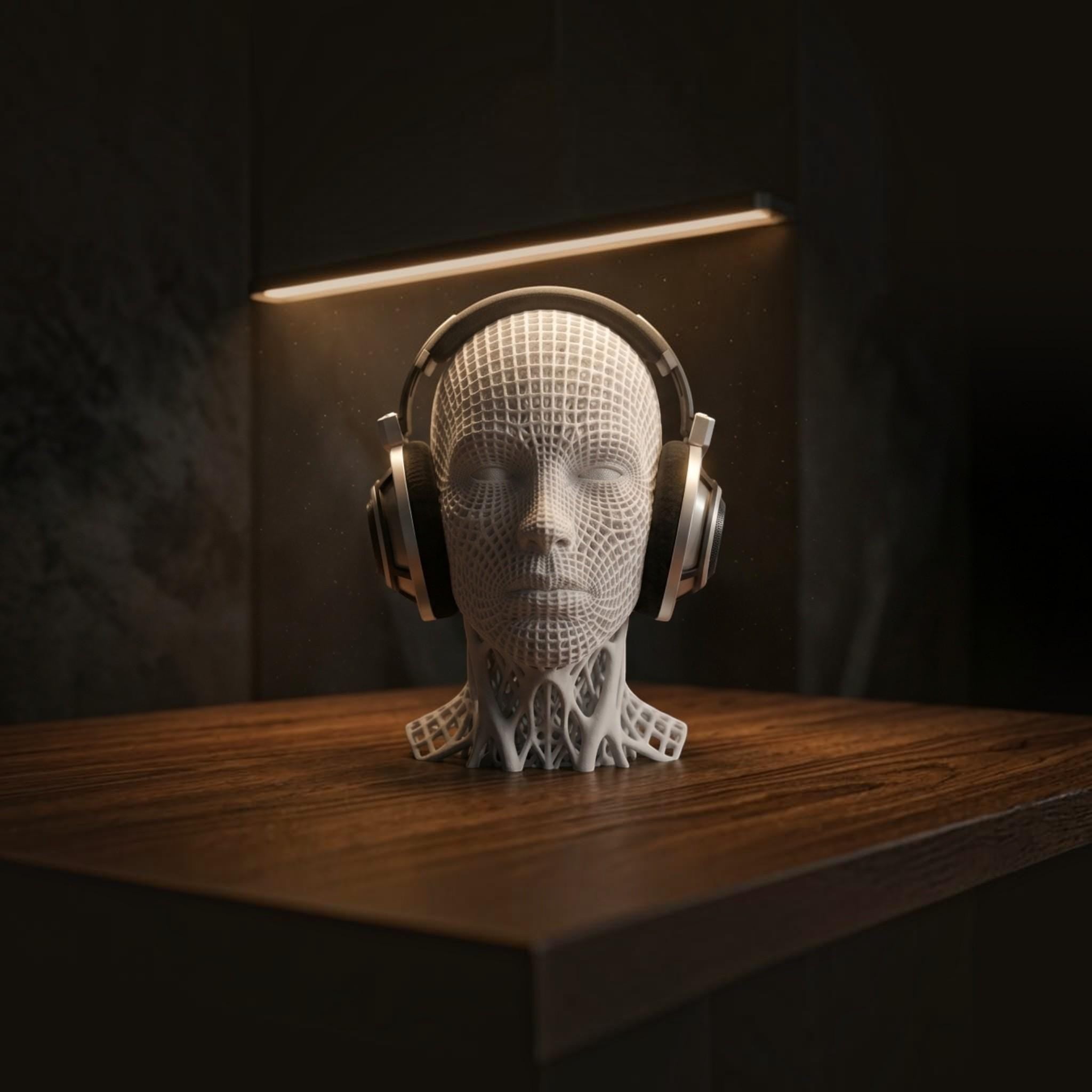 Voronoi Headphone Stand – 3D Printed Geometric Desk Decor – 3D printed headphone stand detail 7