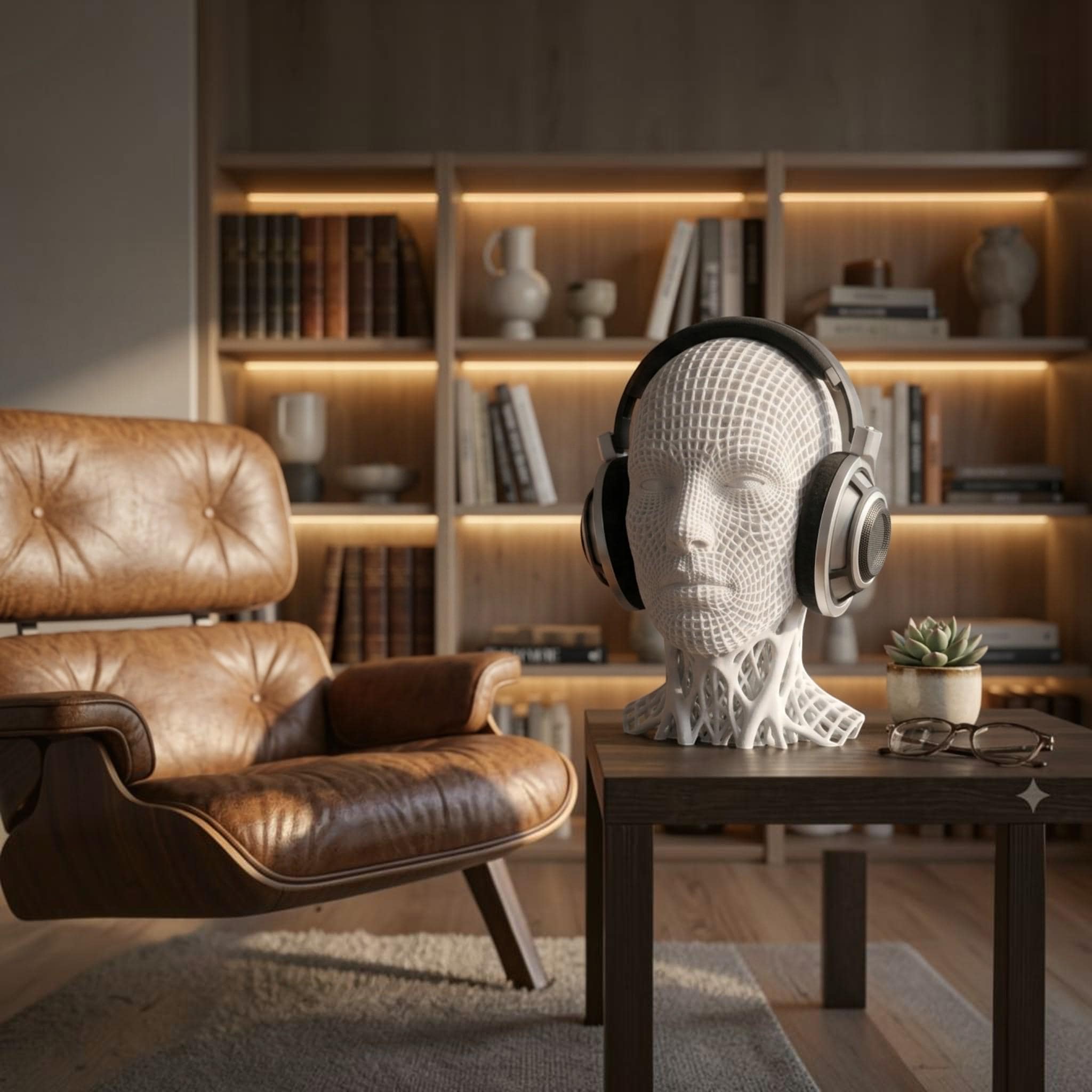 Voronoi Headphone Stand – 3D Printed Geometric Desk Decor – 3D printed headphone stand detail 8