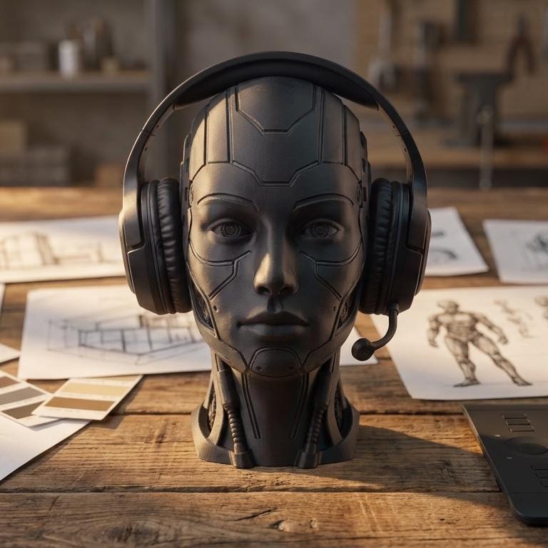 Futuristic Android Headset Holder – Cyberpunk 3D Printed Desk Decor – 3D printed headphone stand detail 1