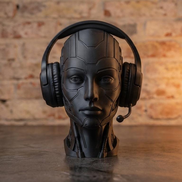 Futuristic Android Headset Holder – Cyberpunk 3D Printed Desk Decor – 3D printed headphone stand detail 5
