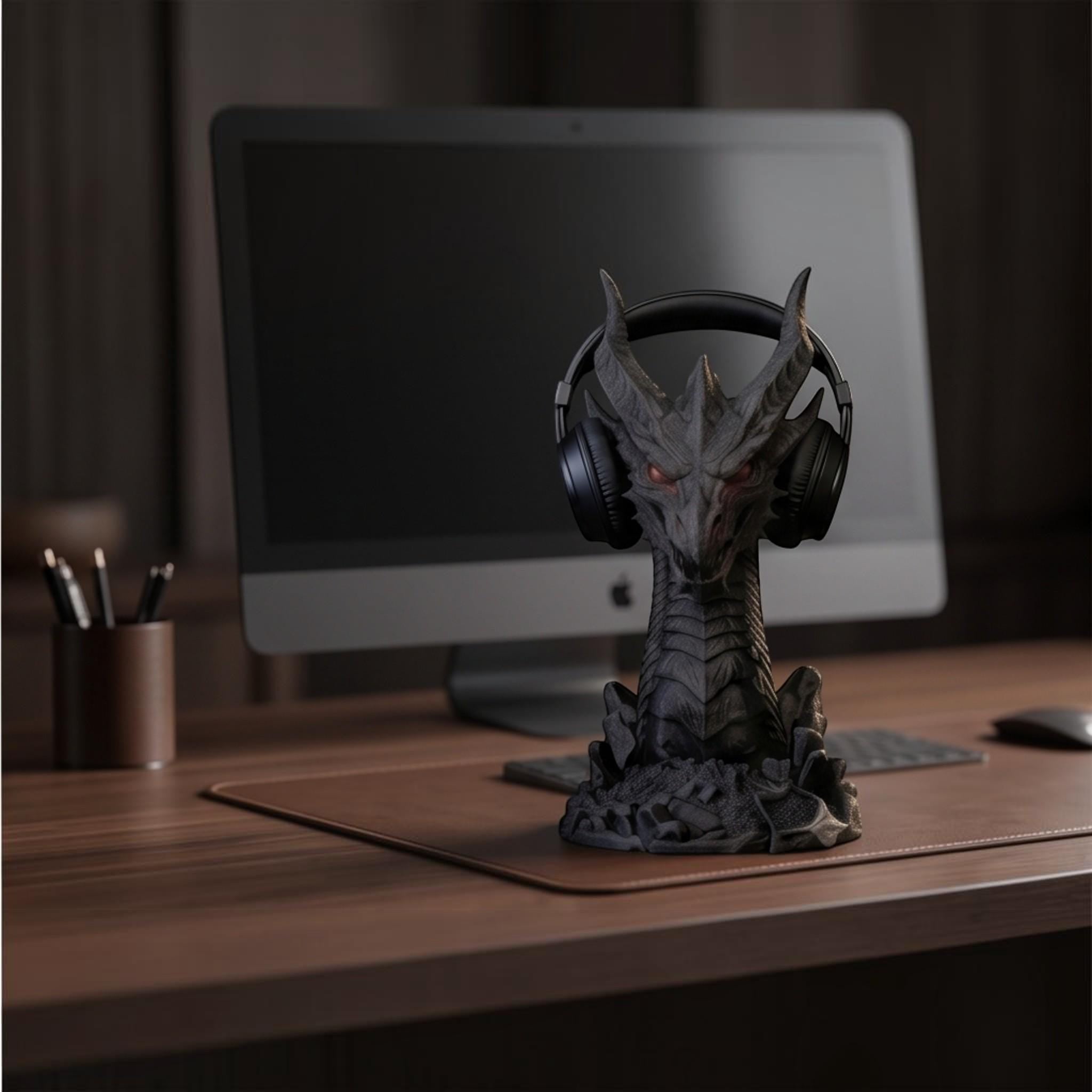 Dragon Headset Holder – Gothic 3D Printed Gaming Desk Stand – 3D printed headphone stand detail 3